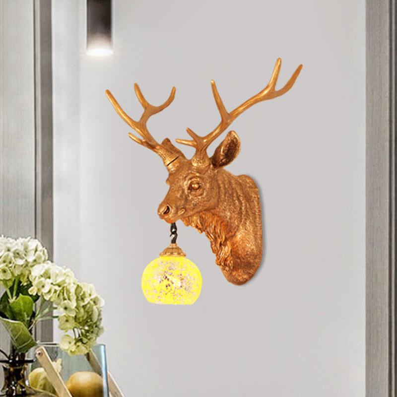 Rustic Yellow Crackle Glass Wall Light With Gold Elk Backplate - Available In Multiple Sizes