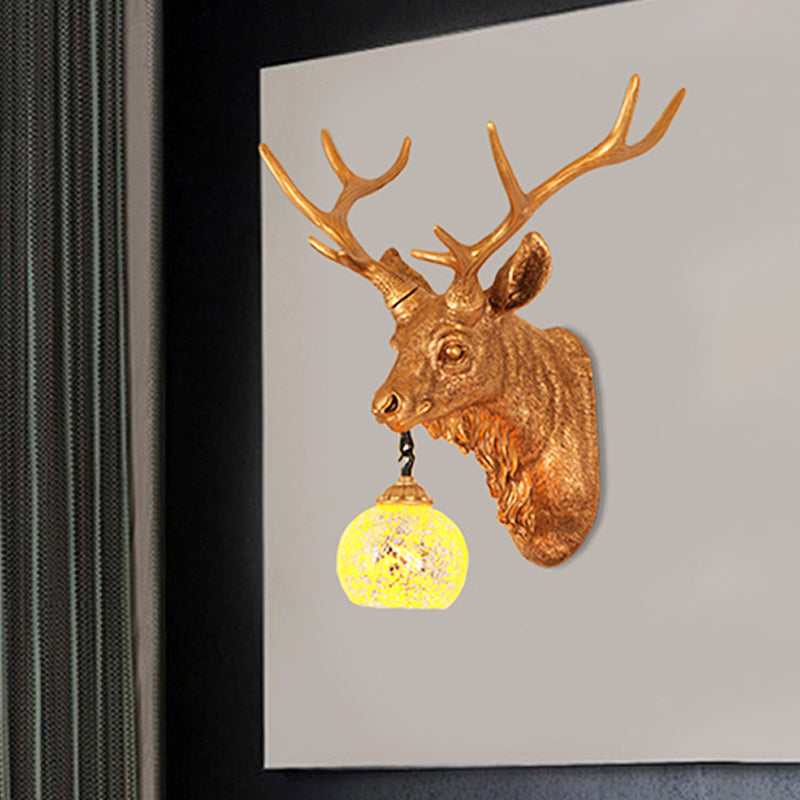 Rustic Yellow Crackle Glass Wall Light With Gold Elk Backplate - Available In Multiple Sizes