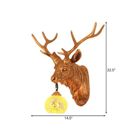 Rustic Yellow Crackle Glass Wall Light With Gold Elk Backplate - Available In Multiple Sizes