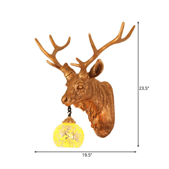 Rustic Yellow Crackle Glass Wall Light With Gold Elk Backplate - Available In Multiple Sizes