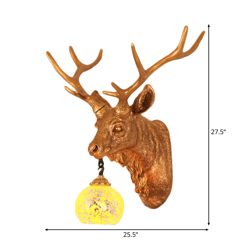 Rustic Yellow Crackle Glass Wall Light With Gold Elk Backplate - Available In Multiple Sizes