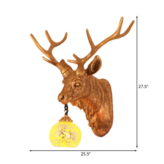 Rustic Yellow Crackle Glass Wall Light With Gold Elk Backplate - Available In Multiple Sizes