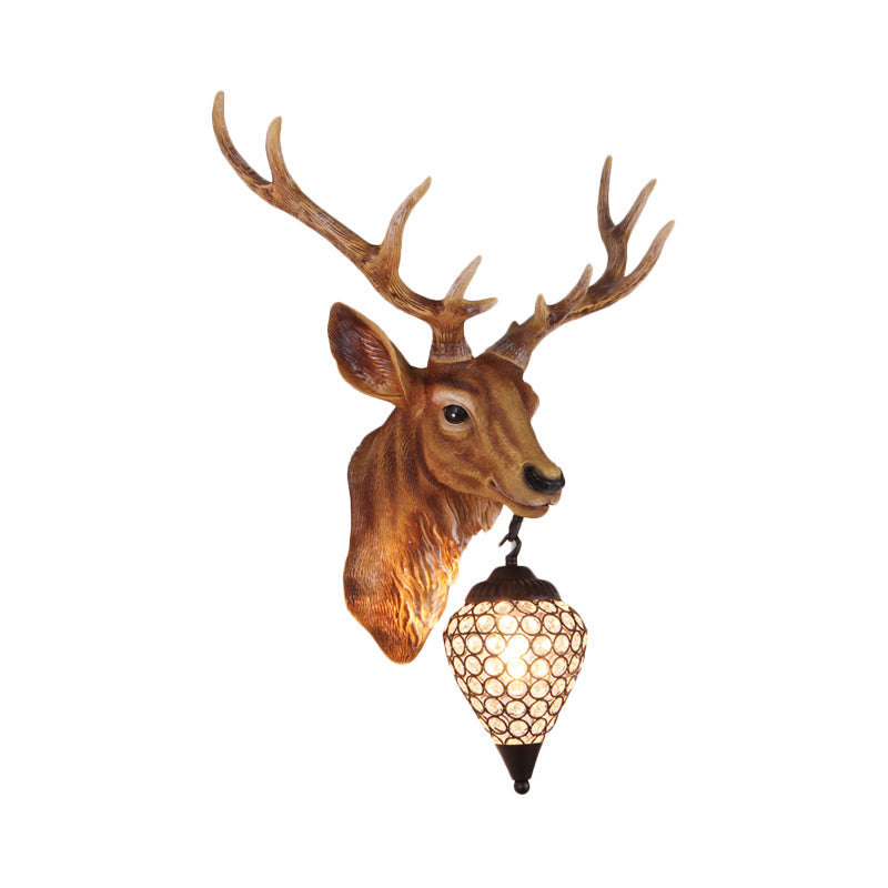 Country Crystal Wall Sconce Lamp With Deer Head Teardrop Beveled Design - 15/20.5/24.5 Wide 1