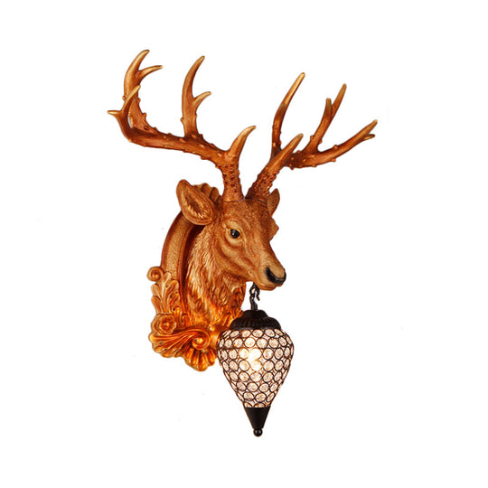 13/26 Single Resin Wall Light Fixture - Country White/Yellow/Gold Deer Head Sconce With Crystal