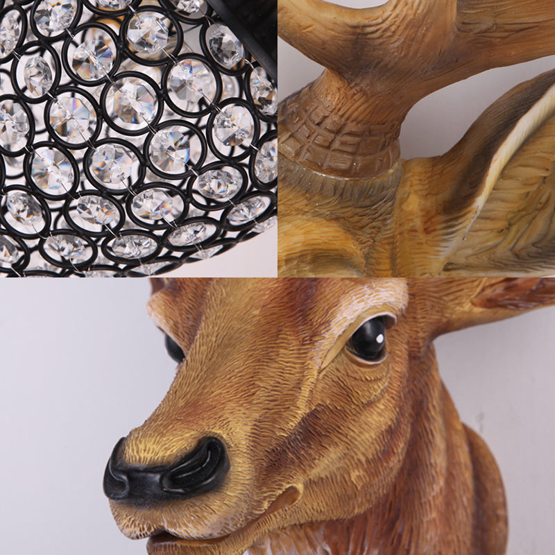 13/26 Single Resin Wall Light Fixture - Country White/Yellow/Gold Deer Head Sconce With Crystal