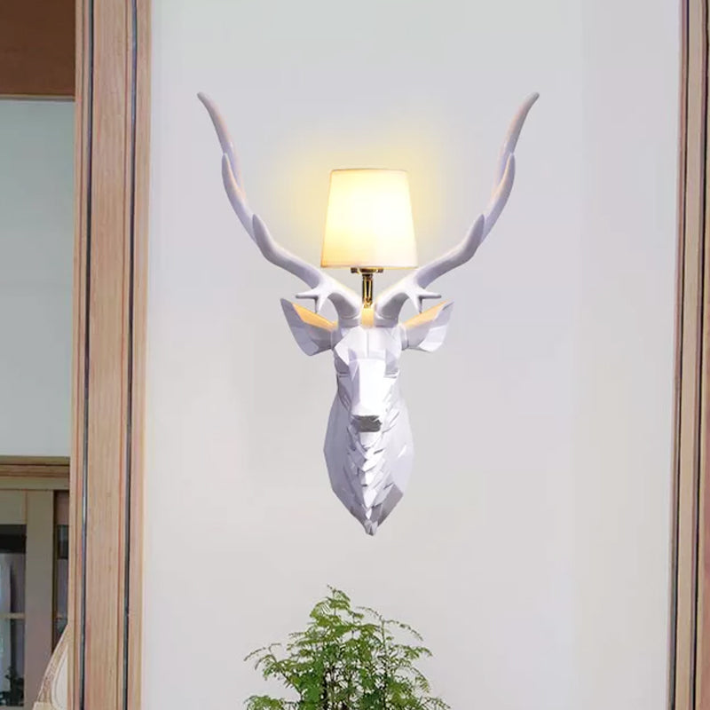 Rustic Style Engraved Deer Wall Sconce: Resin White/Blue 1 Light Fixture White / 14.5