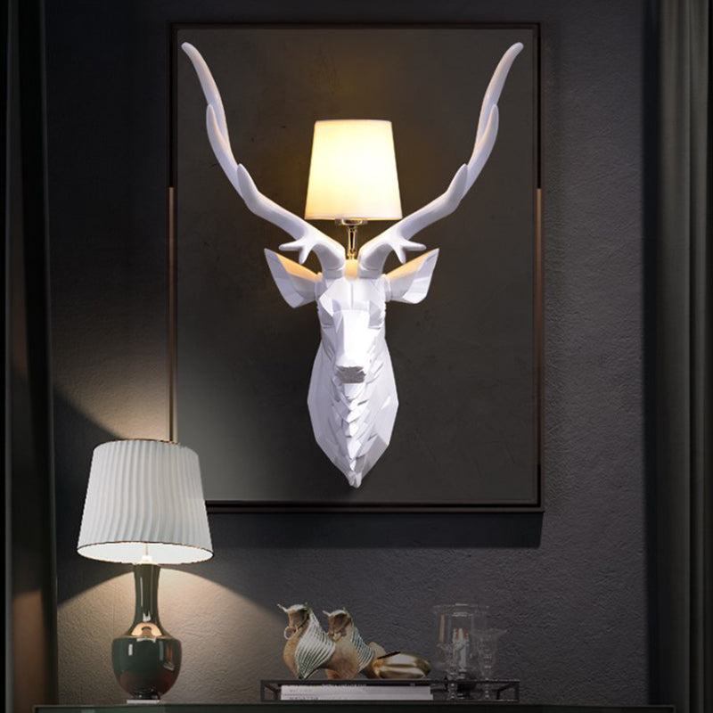 Rustic Style Engraved Deer Wall Sconce: Resin White/Blue 1 Light Fixture