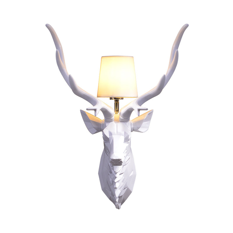 Rustic Style Engraved Deer Wall Sconce: Resin White/Blue 1 Light Fixture