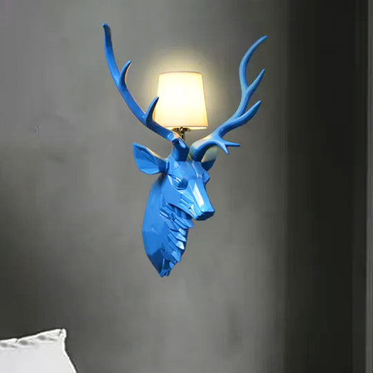 Rustic Style Engraved Deer Wall Sconce: Resin White/Blue 1 Light Fixture