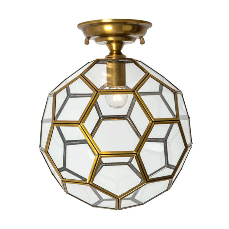 Traditional Glass Semi Flush Ceiling Lamp in Brass - Clear/Cream/Textured White, 8-16" Wide