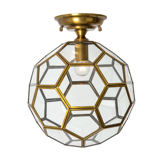 Traditional Glass Semi Flush Ceiling Lamp In Brass - Clear/Cream/Textured White 8-16 Wide