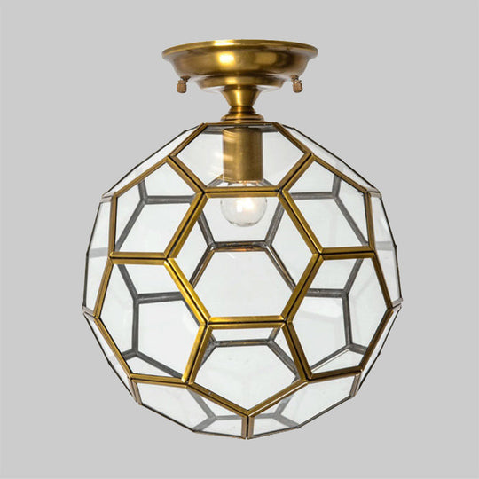 Traditional Glass Semi Flush Ceiling Lamp in Brass - Clear/Cream/Textured White, 8-16" Wide