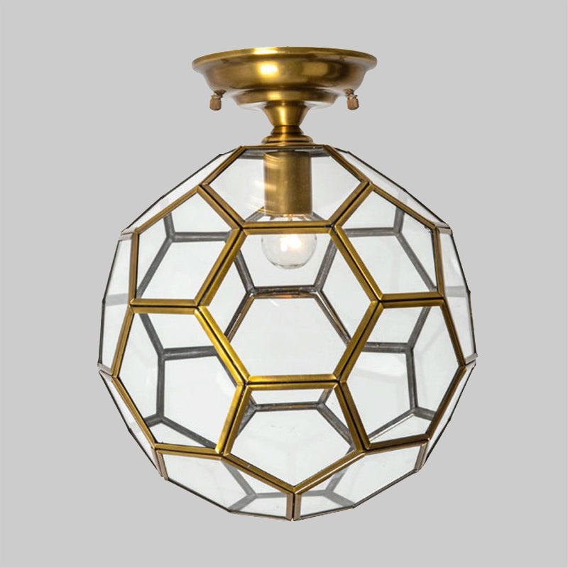 Traditional Glass Semi Flush Ceiling Lamp In Brass - Clear/Cream/Textured White 8-16 Wide