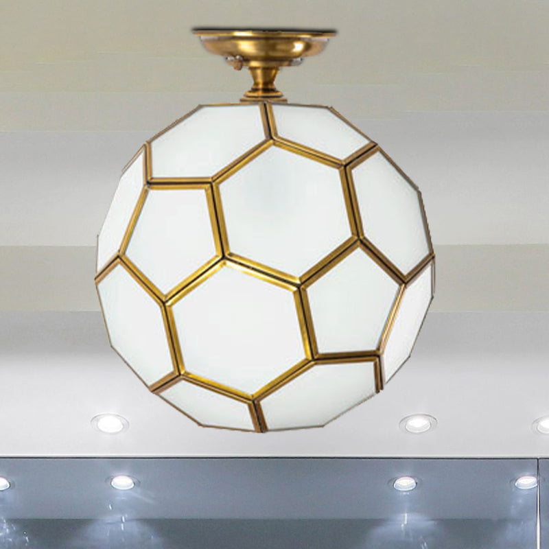 Traditional Glass Semi Flush Ceiling Lamp in Brass - Clear/Cream/Textured White, 8-16" Wide