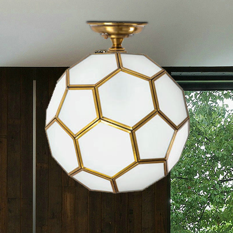 Traditional Glass Semi Flush Ceiling Lamp in Brass - Clear/Cream/Textured White, 8-16" Wide