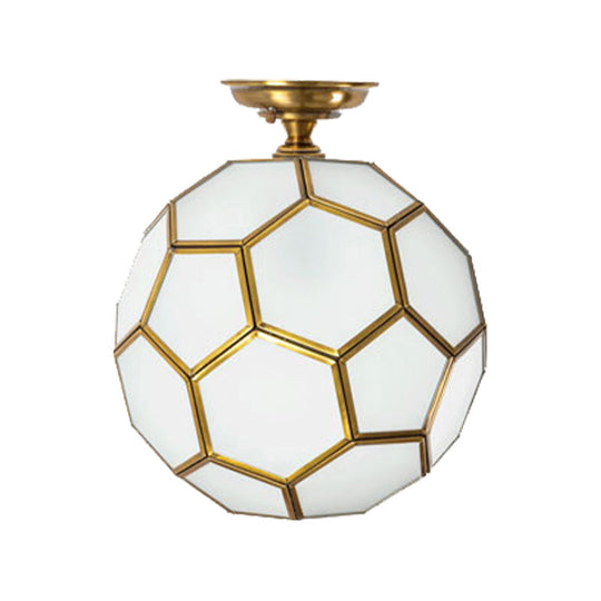 Traditional Glass Semi Flush Ceiling Lamp in Brass - Clear/Cream/Textured White, 8-16" Wide