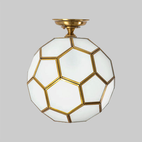 Traditional Glass Semi Flush Ceiling Lamp in Brass - Clear/Cream/Textured White, 8-16" Wide