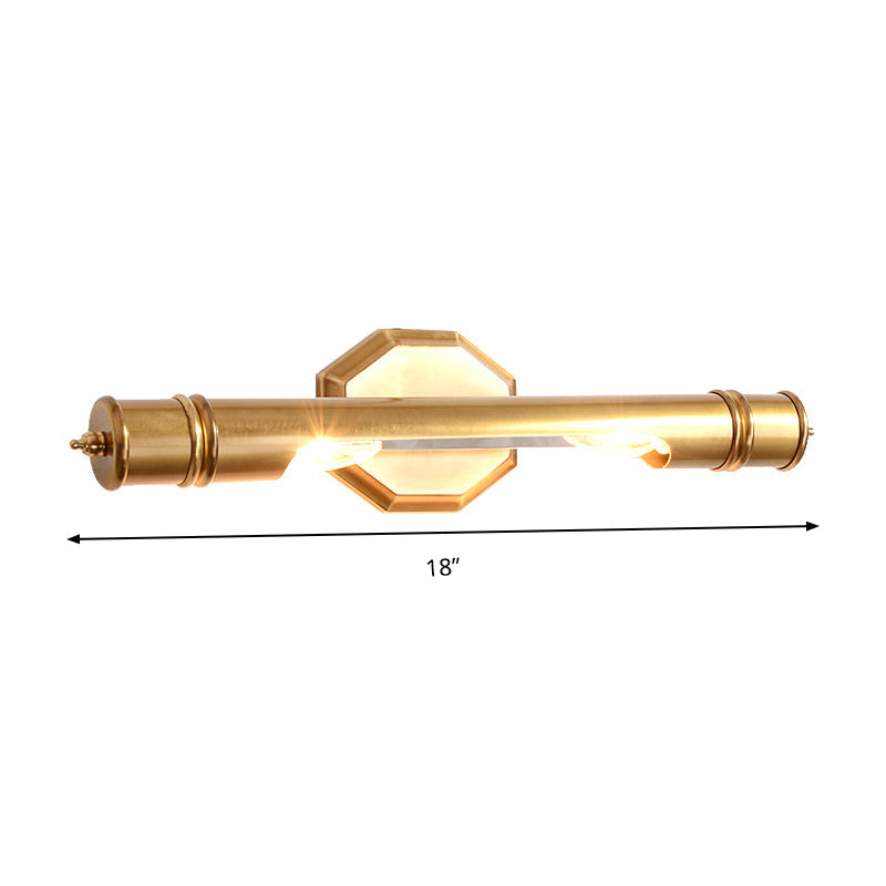 14/18 Retro Brass Vanity Light Wall Mounted Metal Sconce With 2 Bulbs For Bathroom Lighting