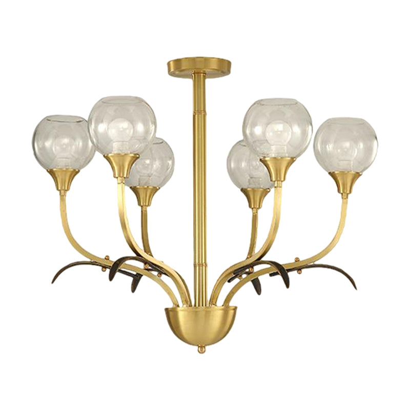 Vintage Brass Flushmount Chandelier With Clear Glass 3/6 Heads - Perfect For Sitting Rooms