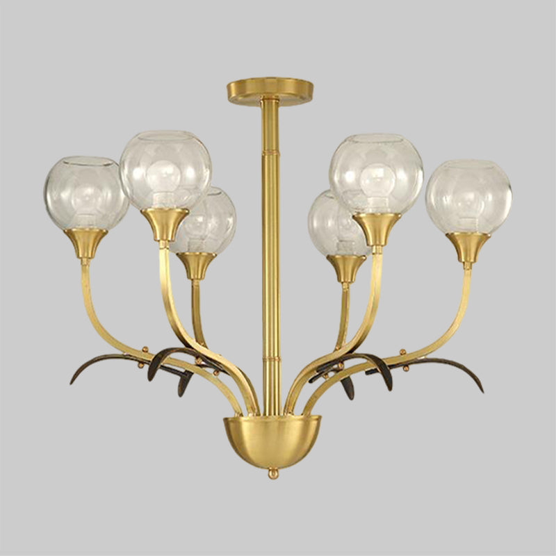 Vintage Brass Flushmount Chandelier With Clear Glass 3/6 Heads - Perfect For Sitting Rooms