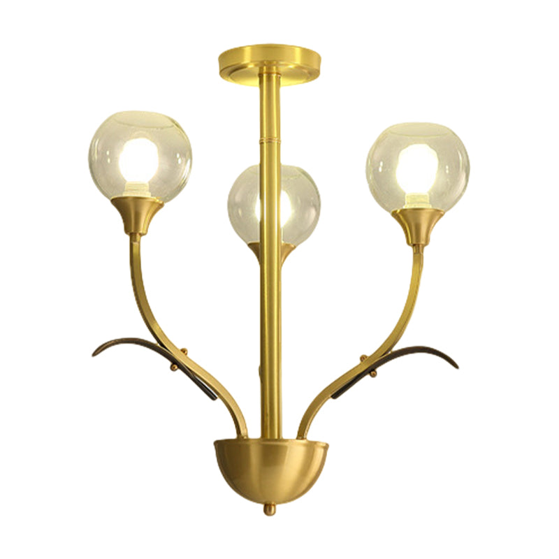 Vintage Brass Flushmount Chandelier With Clear Glass 3/6 Heads - Perfect For Sitting Rooms