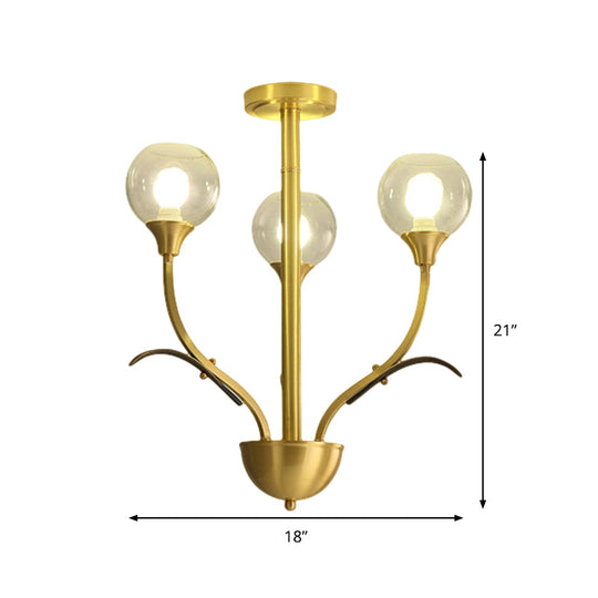 Vintage Brass Flushmount Chandelier With Clear Glass 3/6 Heads - Perfect For Sitting Rooms