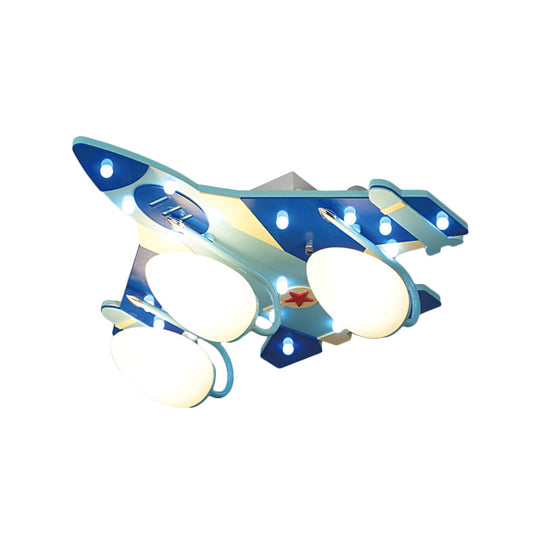 Opaline Glass 3-Head Bomber Plane Ceiling Lamp for Child's Bedroom - Blue