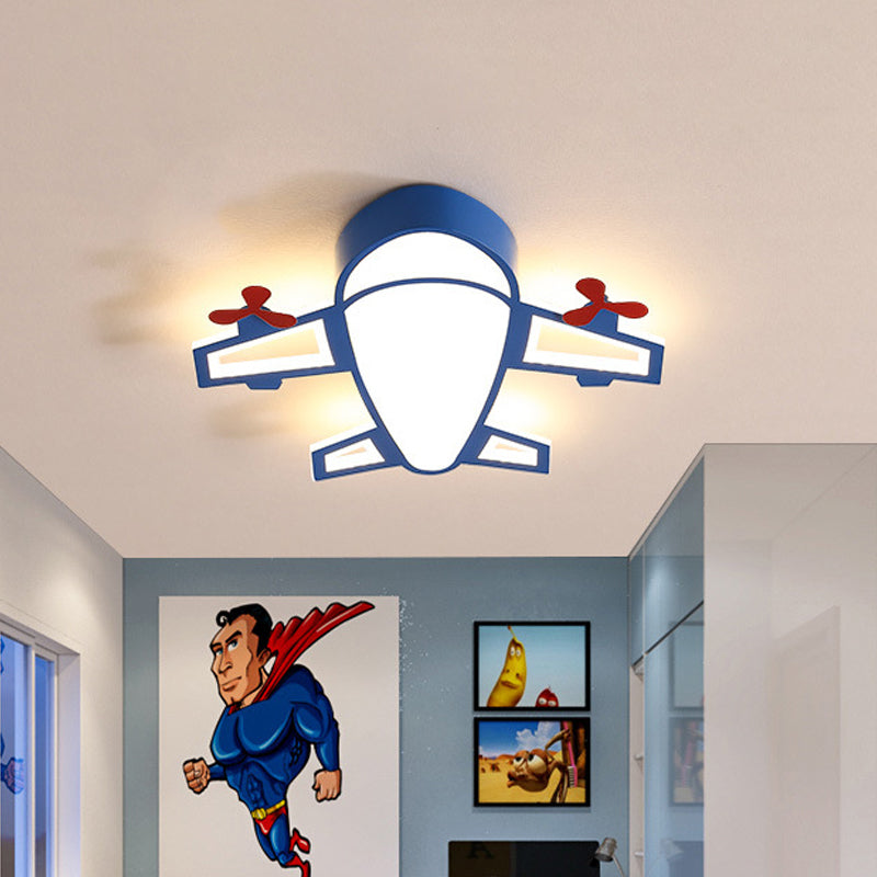 Cartoon Style LED Blue Ceiling Lamp - Acrylic Flush Mount Recessed Lighting, White/3 Color Light