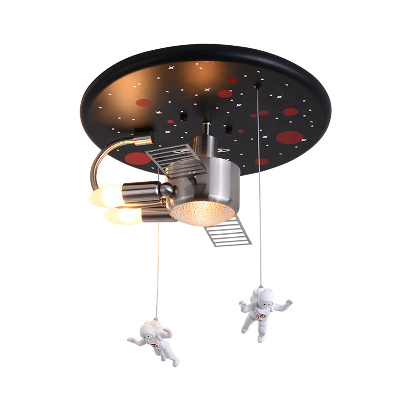 16"/22" Wide Black Space Satellite Flush Light with 2 Lights and Resin Spacemen Sculpture Ceiling Fixture