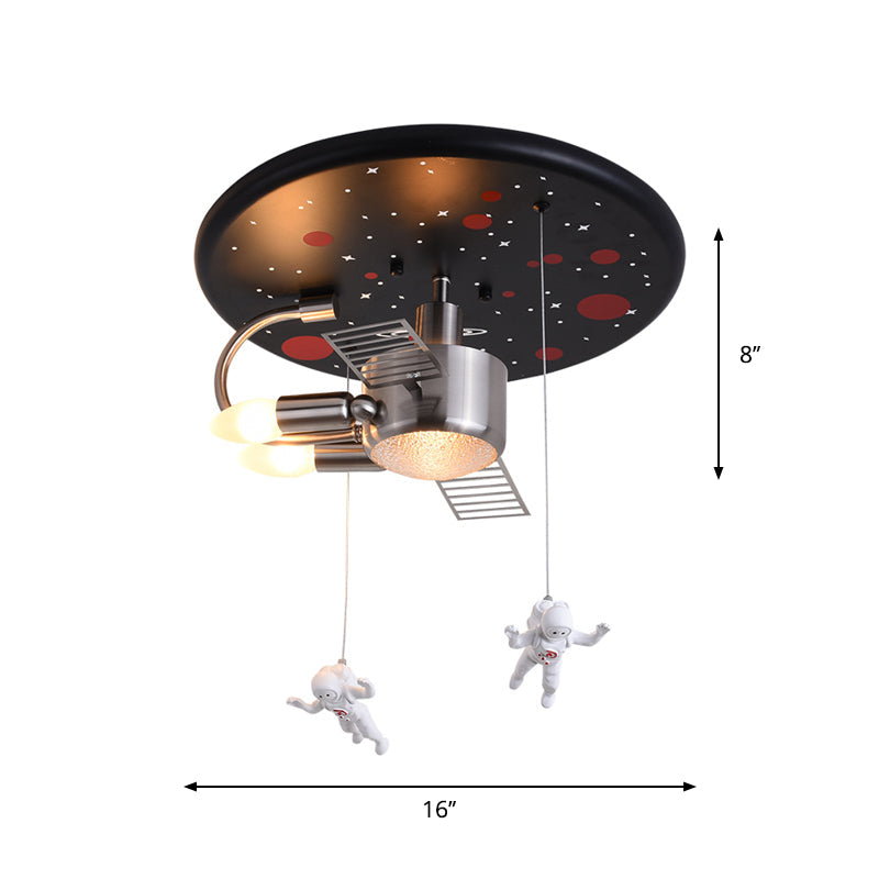 16"/22" Wide Black Space Satellite Flush Light with 2 Lights and Resin Spacemen Sculpture Ceiling Fixture