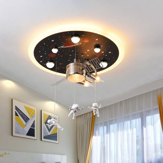 16"/22" Wide Black Space Satellite Flush Light with 2 Lights and Resin Spacemen Sculpture Ceiling Fixture