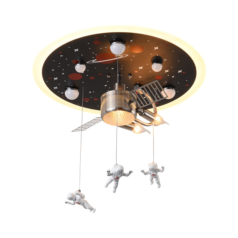 16"/22" Wide Black Space Satellite Flush Light with 2 Lights and Resin Spacemen Sculpture Ceiling Fixture