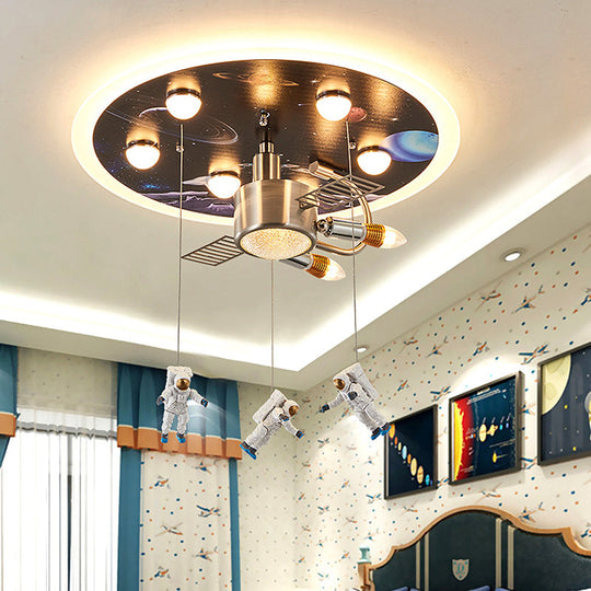 Kids Black Space Satellite Flushmount Lighting with Acrylic Shade - 9-Bulb Ceiling Flush Mount