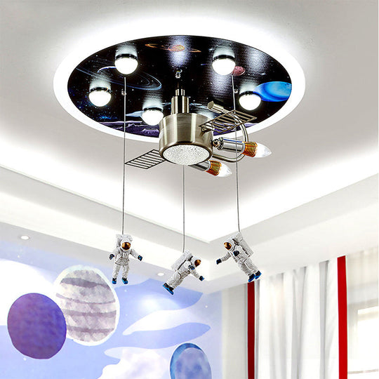 Kids Black Space Satellite Flushmount Lighting with Acrylic Shade - 9-Bulb Ceiling Flush Mount