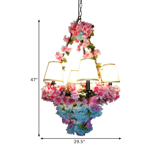 Farmhouse Led Chandelier Lamp In Black/Pink/Green For Dining Room: Blossoming Metallic Suspension