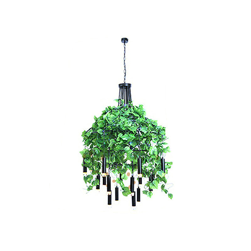 Blossoming Farmhouse LED Chandelier in Black/Pink/Green for Dining Room Lighting