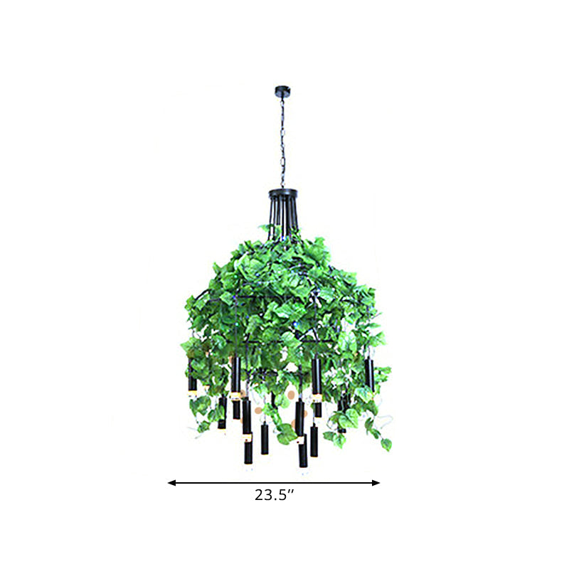 Blossoming Farmhouse LED Chandelier in Black/Pink/Green for Dining Room Lighting