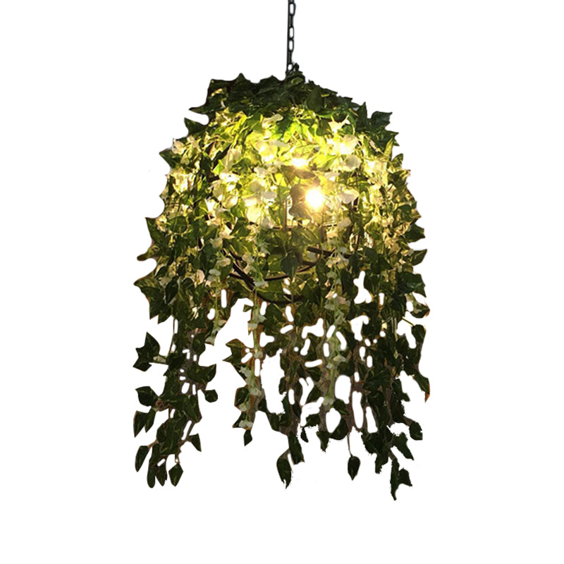 Blossoming Farmhouse LED Chandelier in Black/Pink/Green for Dining Room Lighting