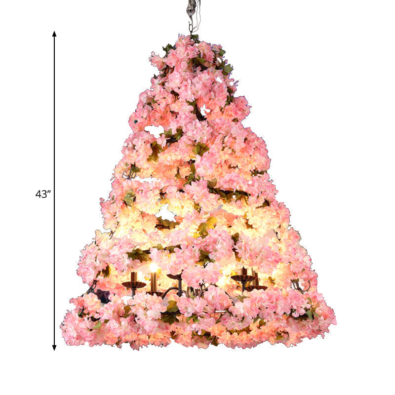 Rustic Pink Blooming Christmas Tree Chandelier: Wine Club LED Pendant Light with Metallic Finish