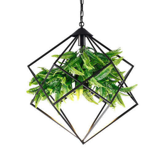 Black Diamond Cage Iron Drop Pendant Hanging Light - Farmhouse Tearoom Plant, 1 Head - 16.5"/19"/21.5" W