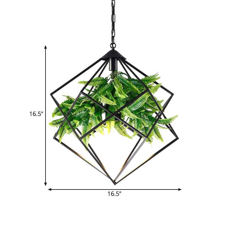 Black Diamond Cage Farmhouse Drop Pendant Light - Tearoom Plant Hanging 1 Head 16.5/19/21.5 W