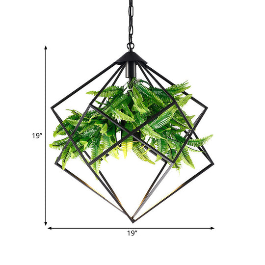 Black Diamond Cage Farmhouse Drop Pendant Light - Tearoom Plant Hanging 1 Head 16.5/19/21.5 W