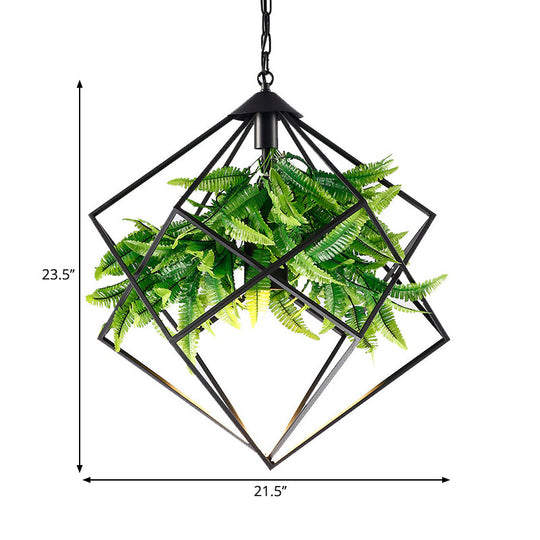 Black Diamond Cage Farmhouse Drop Pendant Light - Tearoom Plant Hanging 1 Head 16.5/19/21.5 W