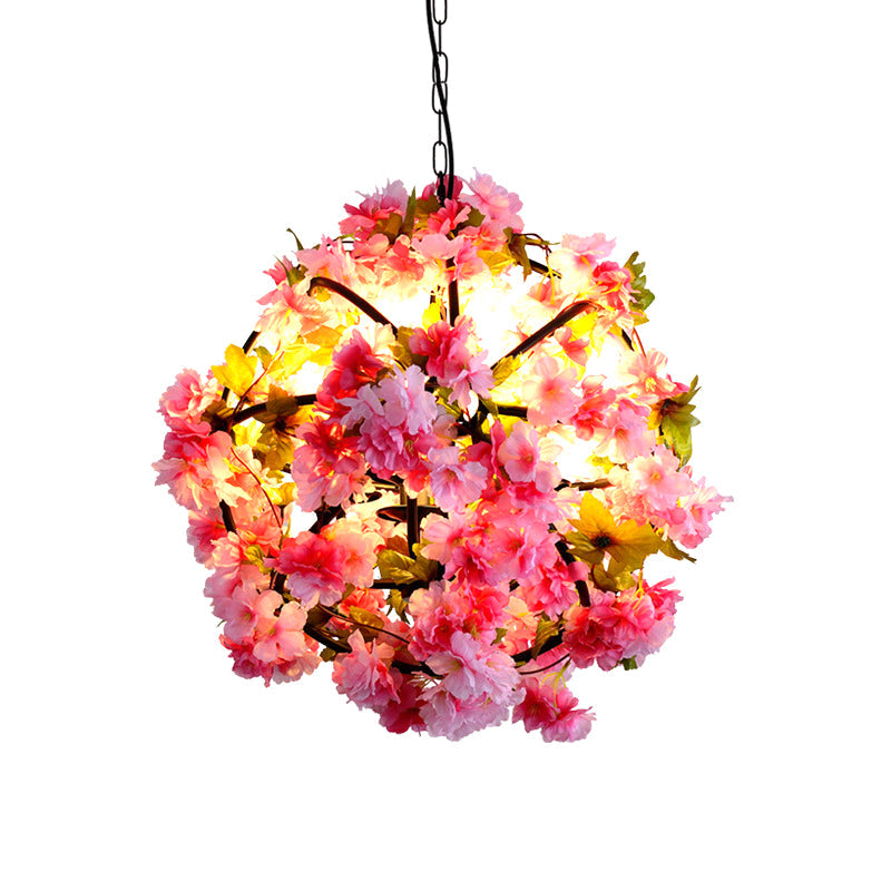 Iron Pendant Lamp - Rural White/Pink/Purple Plant Cafe Chandelier Lighting Pink