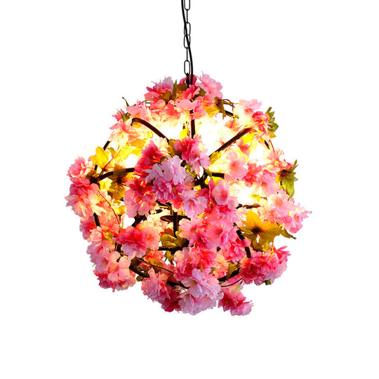 Iron Pendant Lamp - Rural White/Pink/Purple Plant Cafe Chandelier Lighting Pink