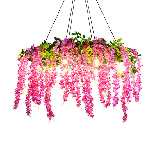 Iron Pendant Lamp - Rural White/Pink/Purple Plant Cafe Chandelier Lighting Rose Pink