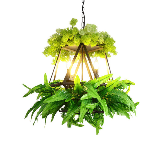 Iron Pendant Lamp - Rural White/Pink/Purple Plant Cafe Chandelier Lighting Green