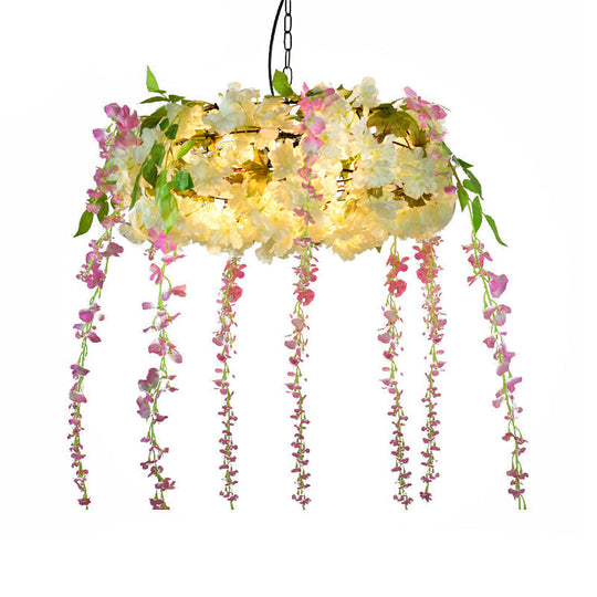 Iron Pendant Lamp - Rural White/Pink/Purple Plant Cafe Chandelier Lighting White