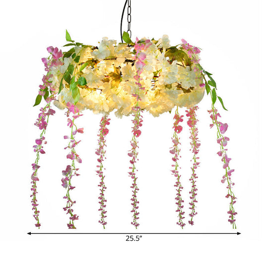 Iron Pendant Lamp - Rural White/Pink/Purple Plant Cafe Chandelier Lighting