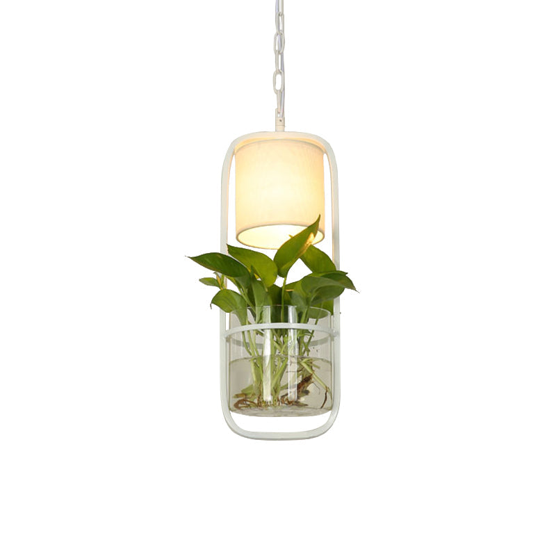 Cylinder Led Pendant Light Fixture In Rustic Black/White/Gold With Warm/White And Plant Cup